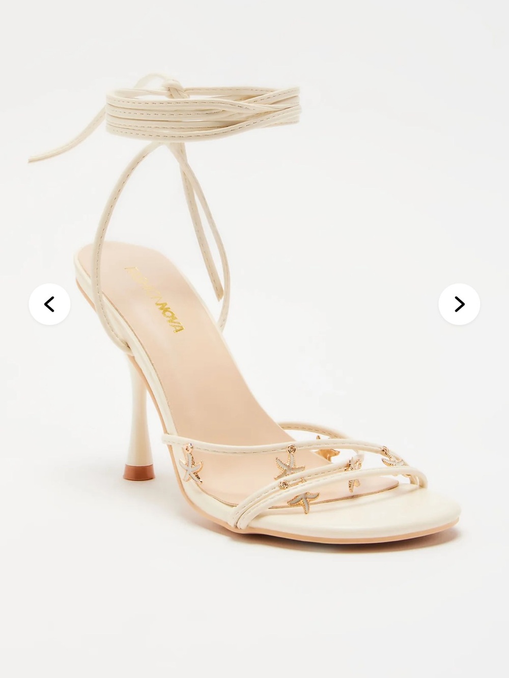 Lulus  Ankle-Tie Ivory Star Fish Embellished Heeled Sandal